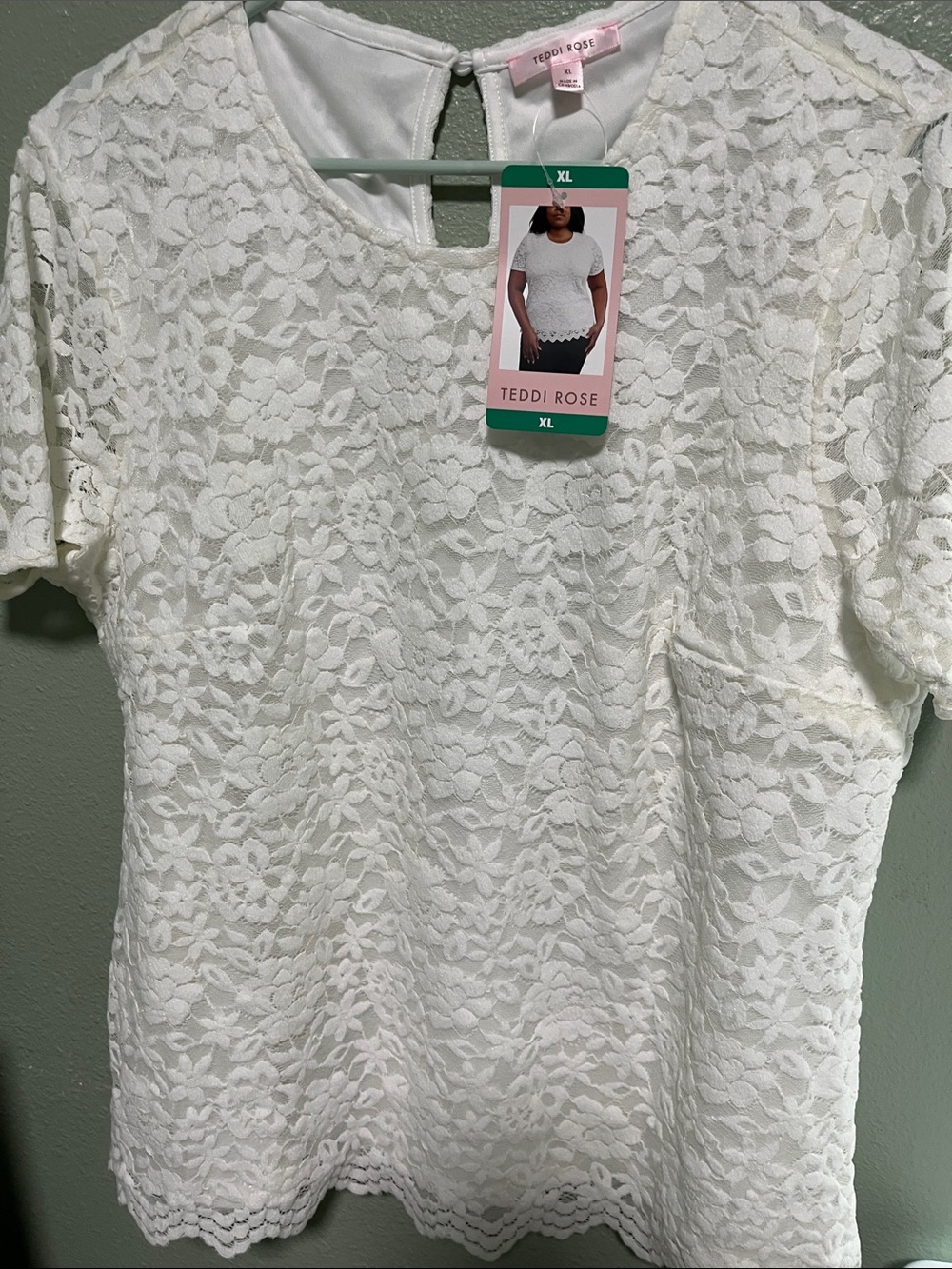 Teddi Rose Women's Cream Lace Short Sleeve Blouse
